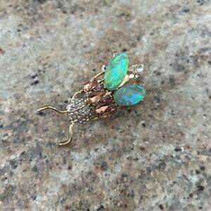 Betsey Johnson Gold and Green Crystal Bug Brooch insect pin